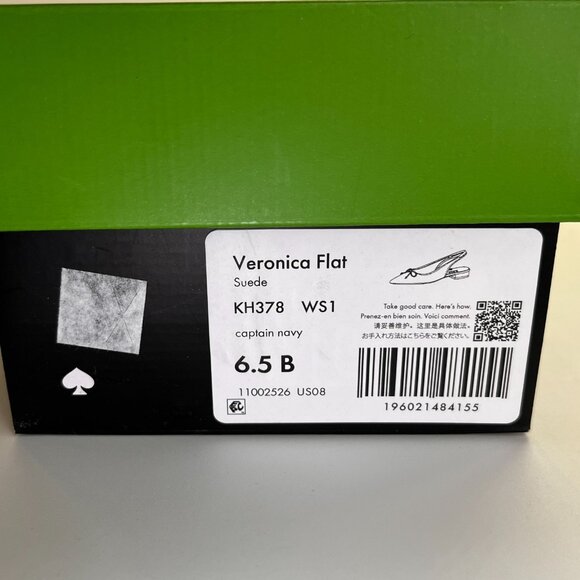 Kate Spade Veronica Flat Size 6.5 B Navy Suede Slingback Bow Pointed Toe Shoe - Picture 15 of 15